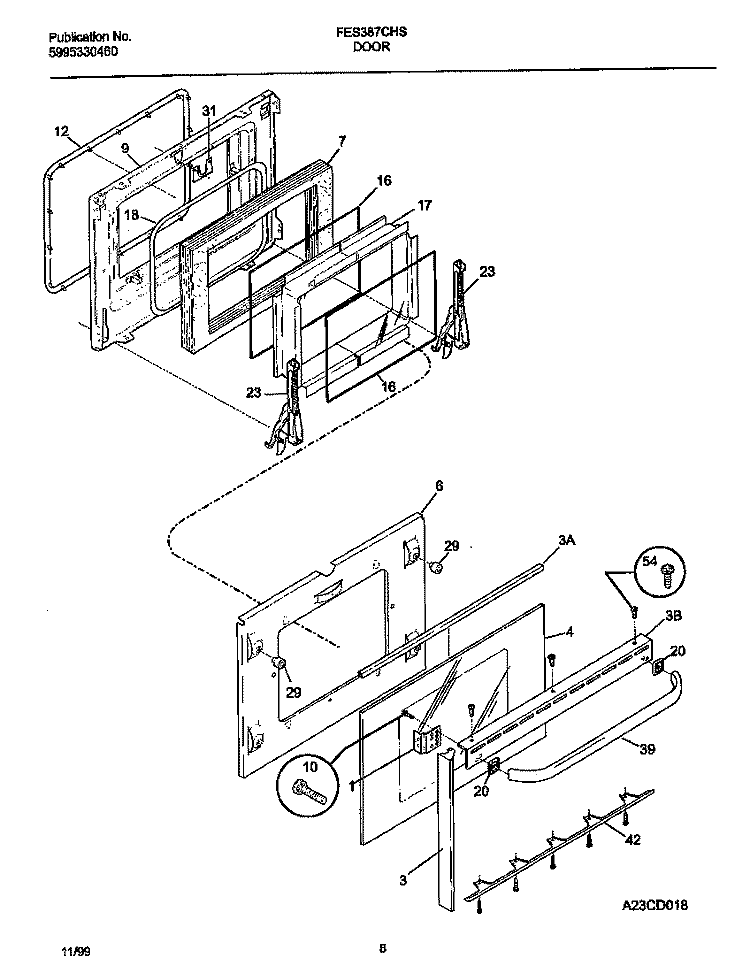 DOOR Diagram and Parts List for FES387CHSC  Frigidaire Range
