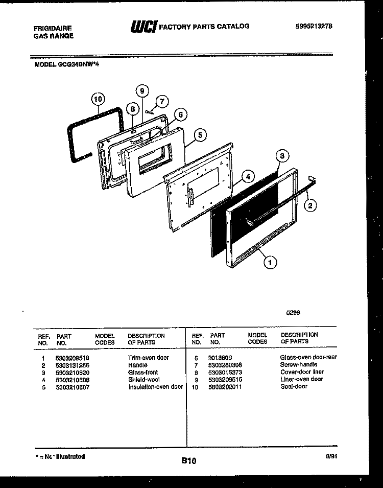 DOOR PARTS Diagram and Parts List for GCG34BNL4  Frigidaire Range