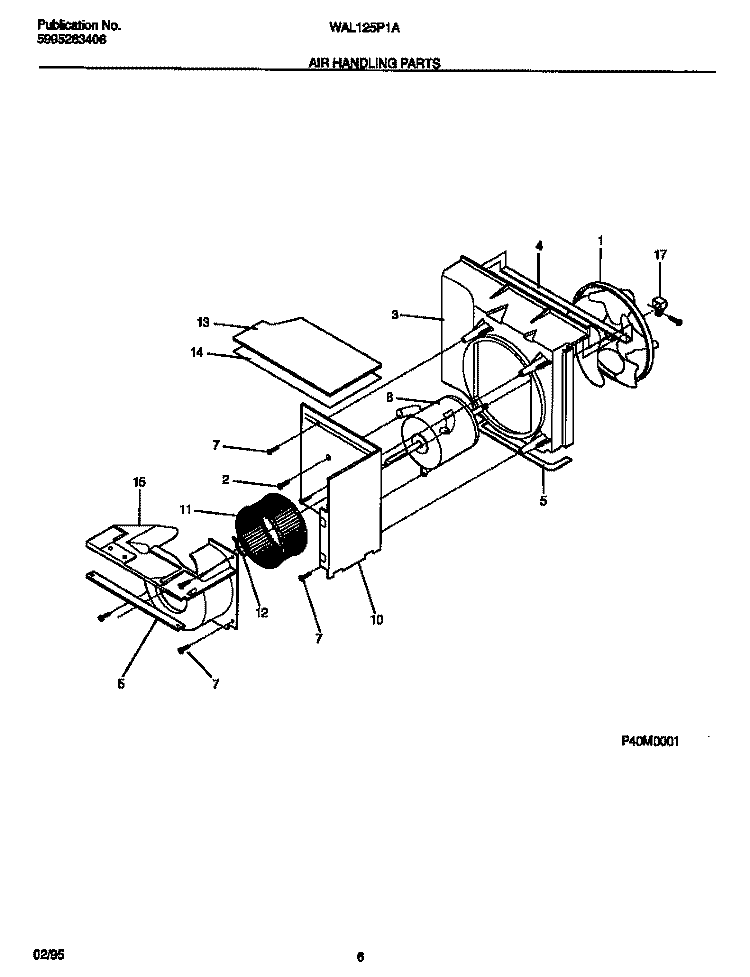 AIR HANDLING PARTS Diagram and Parts List for WAL125P1A5  Frigidaire Air Conditioner