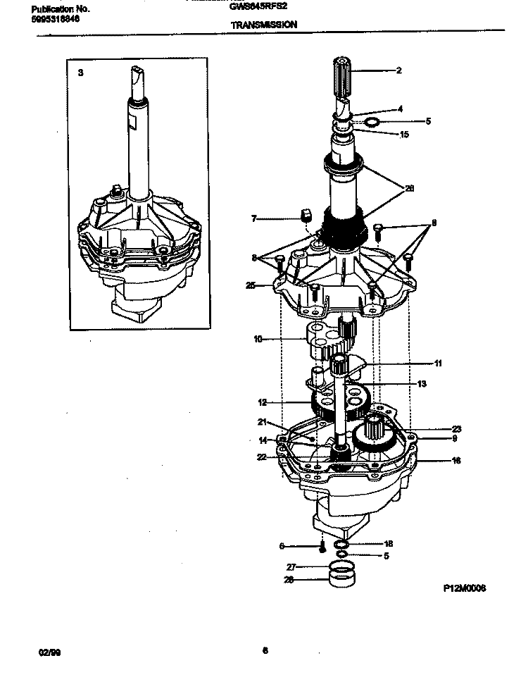TRANSMISSION Diagram and Parts List for GWS645RFS2  Gibson Washer