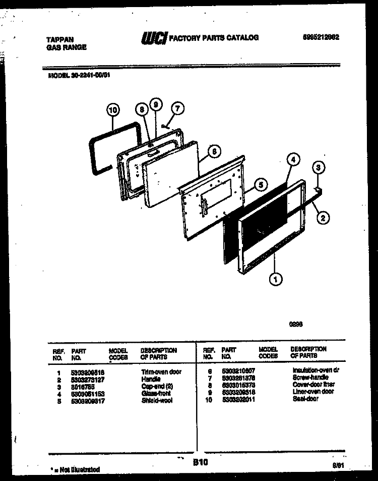 DOOR PARTS Diagram and Parts List for 30-2241-23-01  Tappan Range