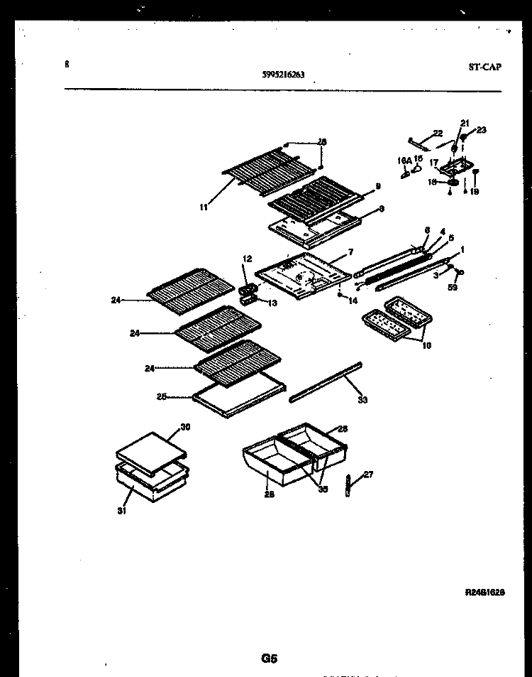 SHELVES AND SUPPORTS Diagram and Parts List for RT19F5WX3B  Gibson Refrigerator