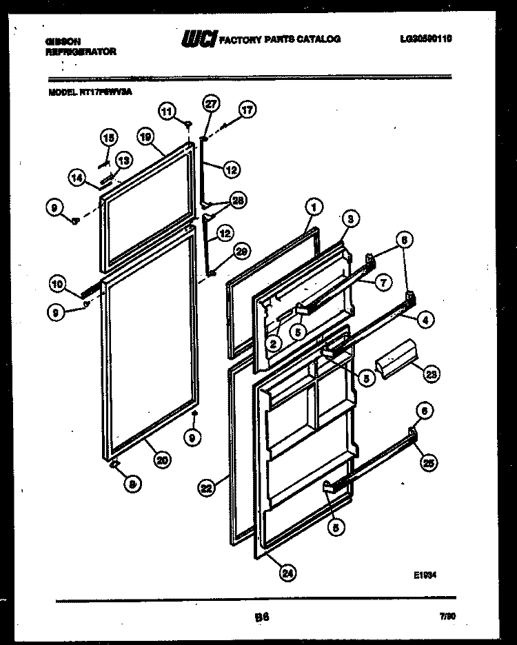 DOOR PARTS Diagram and Parts List for RT17F6WV3A  Gibson Refrigerator