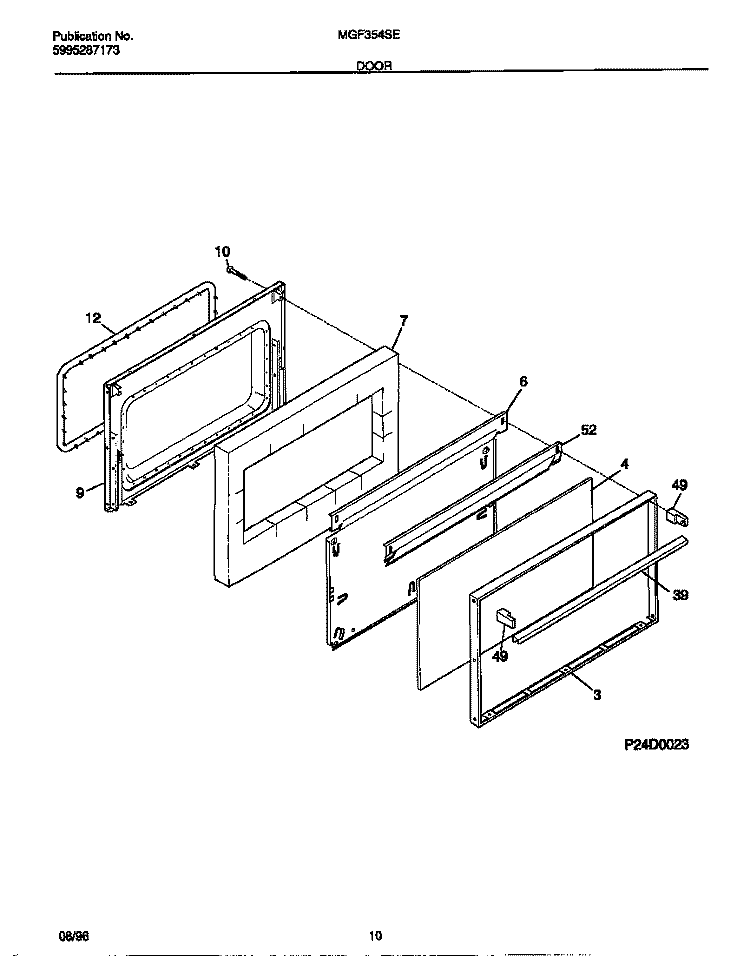 DOOR Diagram and Parts List for MGF354SEWC  Frigidaire Range