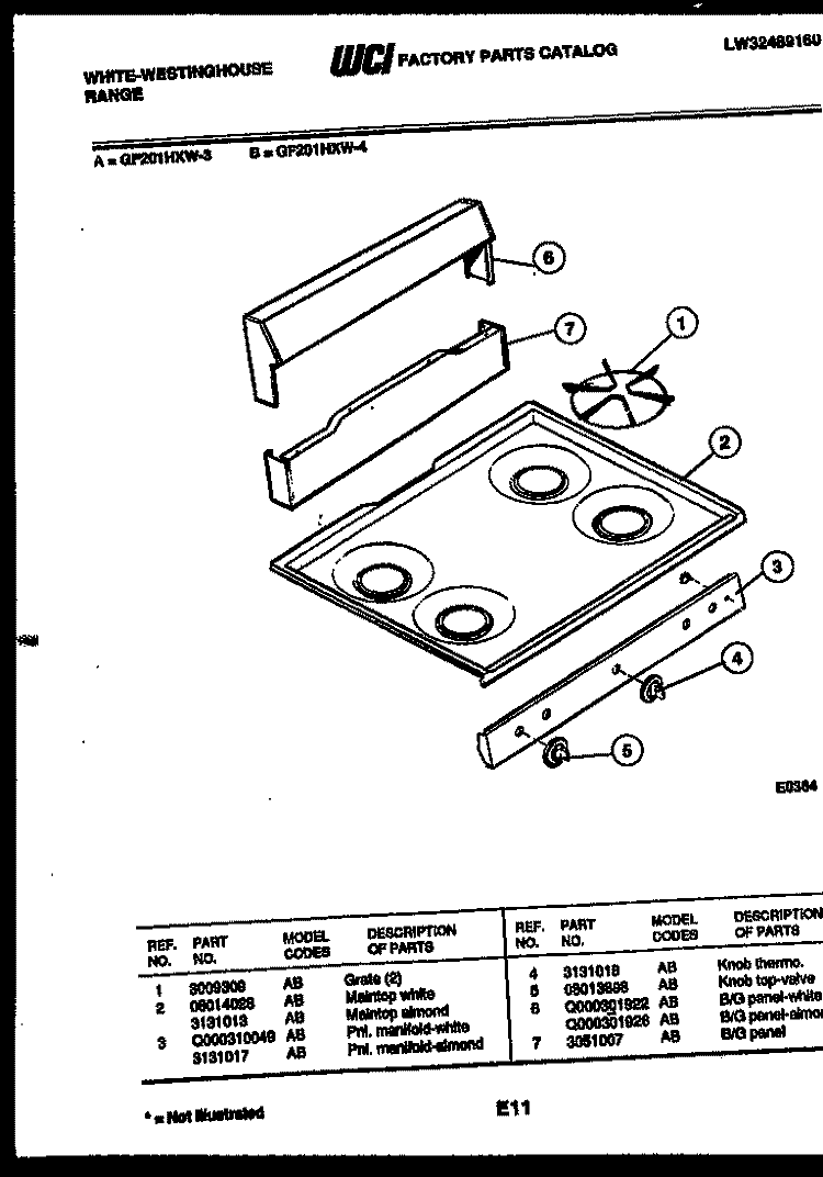 BACKGUARD Diagram and Parts List for GF830HXD4  Frigidaire Range