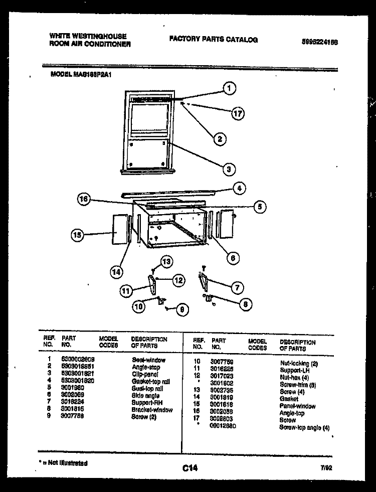 CABINET AND INSTALLATION PARTS Diagram and Parts List for MAS183P2A1  Frigidaire Air Conditioner