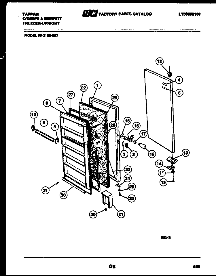 DOOR PARTS Diagram and Parts List for 98-2188-00-03  Tappan Freezer