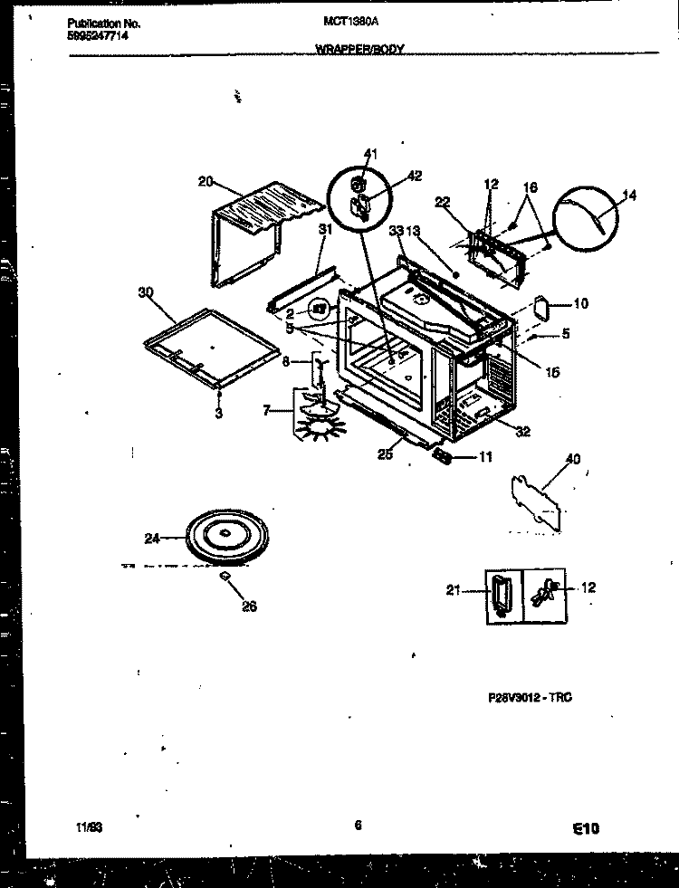 WRAPPER AND BODY PARTS Diagram and Parts List for MCT1380A2  Frigidaire Microwave