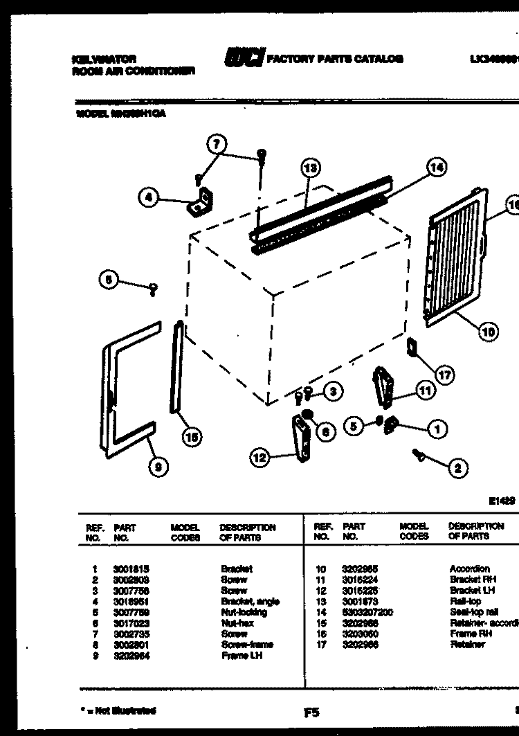 CABINET AND INSTALLATION PARTS Diagram and Parts List for MH309H1QA  Kelvinator Air Conditioner
