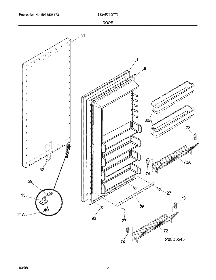 DOOR Diagram and Parts List for E32AF75GTT0  Electrolux Freezer