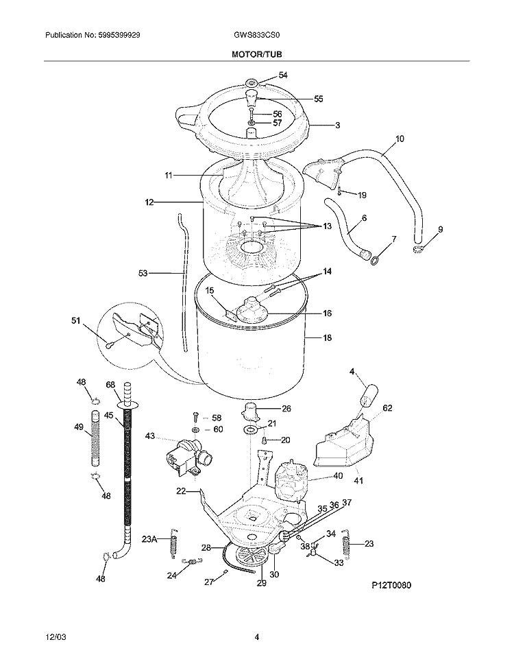 MOTOR / TUB Diagram and Parts List for GWS833CS0  Gibson Washer