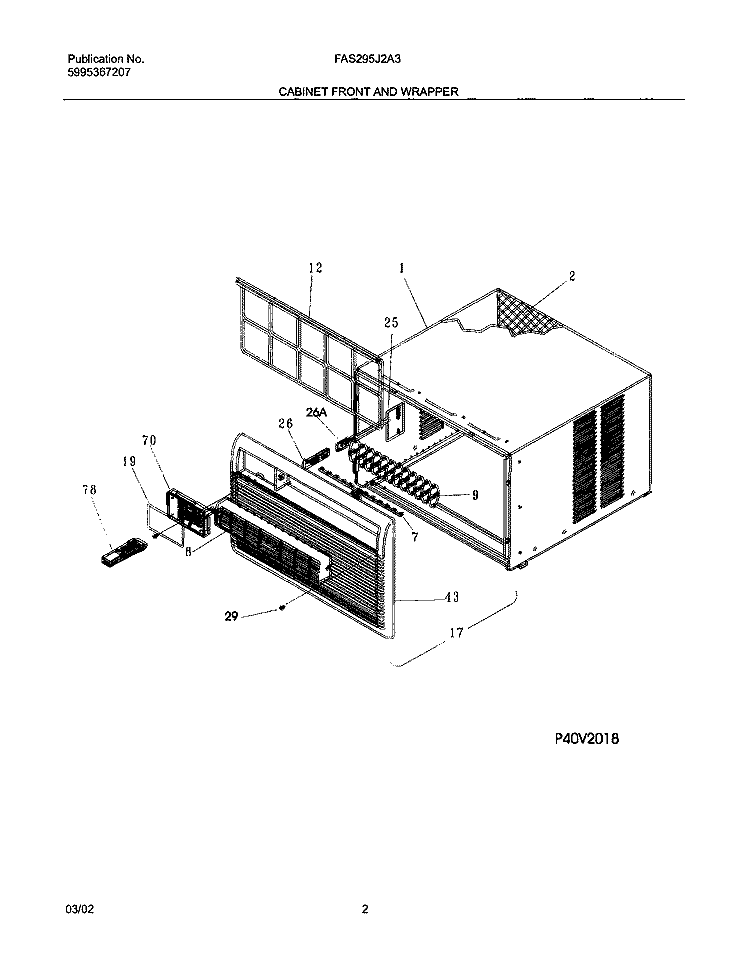 CABINET FRONT AND WRAPPER Diagram and Parts List for FAS295J2A3  Frigidaire Air Conditioner