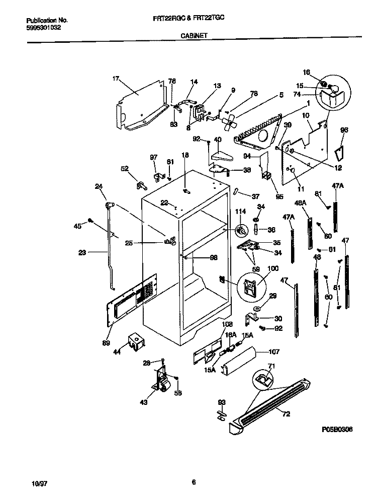 CABINET Diagram and Parts List for FRT22RGCB6  Frigidaire Refrigerator