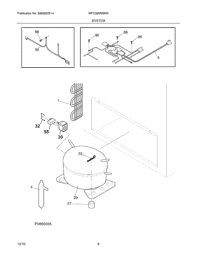 SYSTEM Diagram and Parts List for WFC09M3BW5  Crosley Freezer