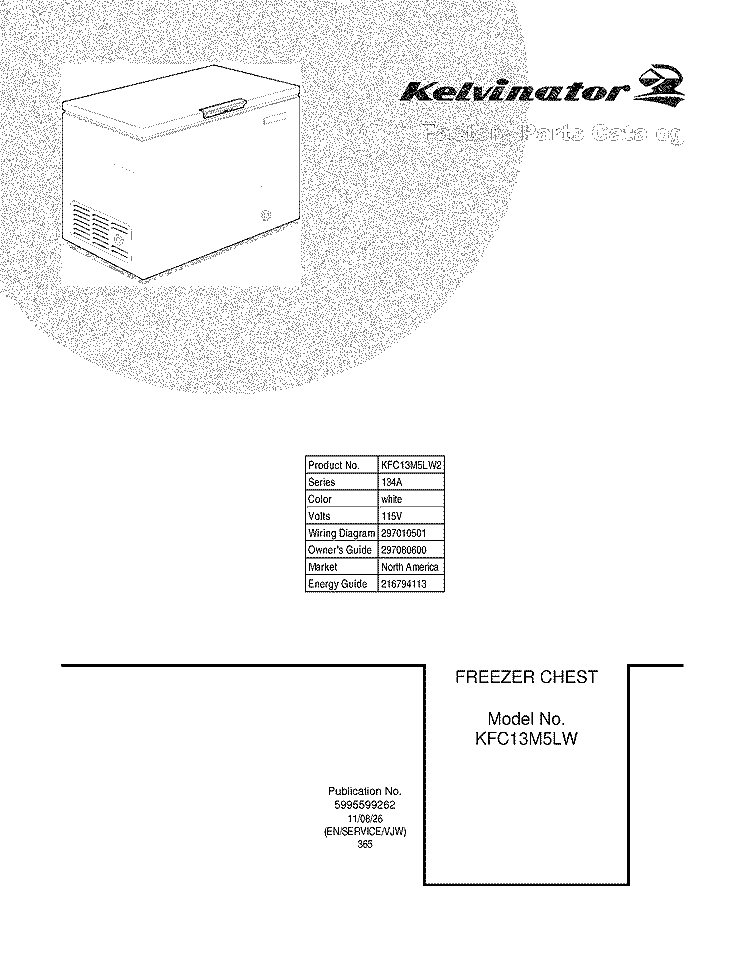 COVER Diagram and Parts List for KFC13M5LW2  Kelvinator Freezer
