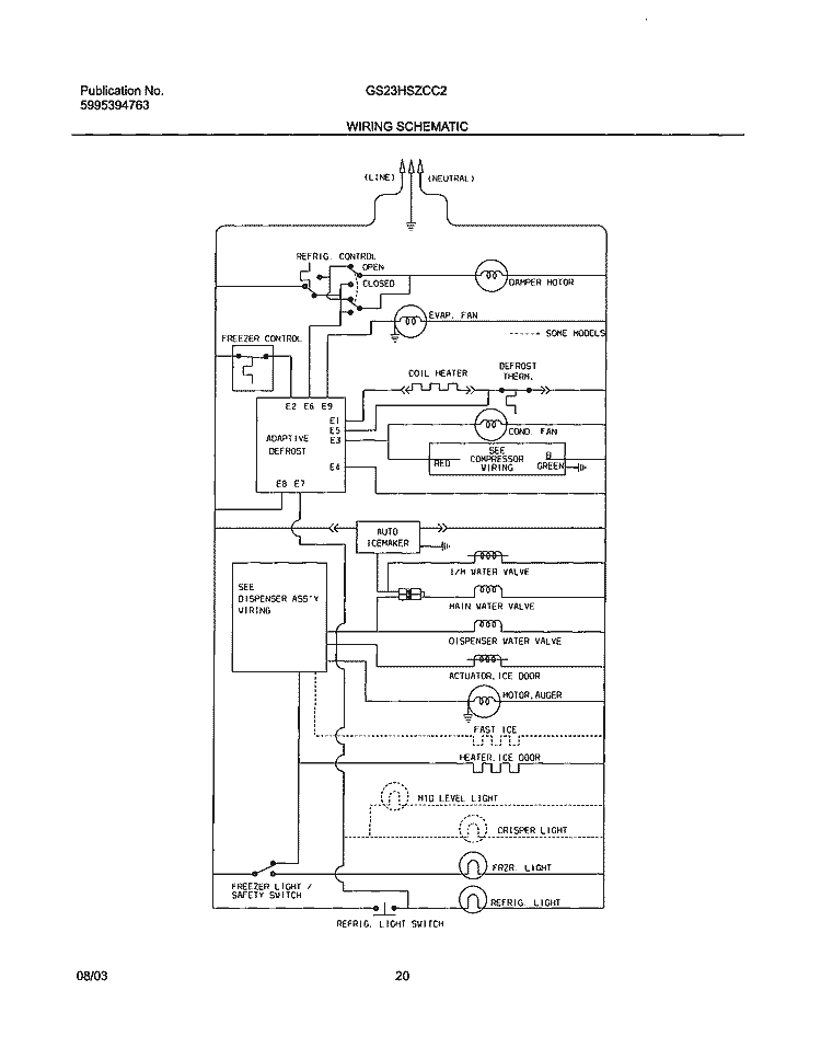 WIRING SCHEMATIC Diagram and Parts List for GS23HSZCC2  Frigidaire Refrigerator