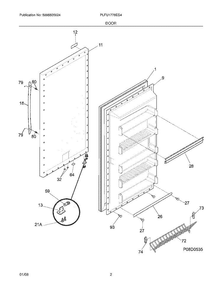 DOOR Diagram and Parts List for PLFU1778ES4  Frigidaire Freezer