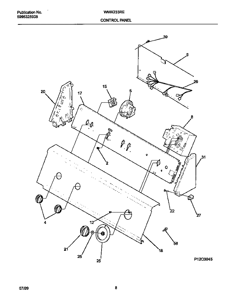P12C0045 CONTROL PANEL Diagram and Parts List for WWX233RED0  Frigidaire Washer