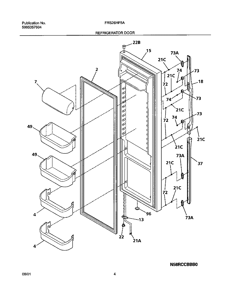 REFRIGERATOR DOOR Diagram and Parts List for FRS26HF5AQ0  Frigidaire Refrigerator
