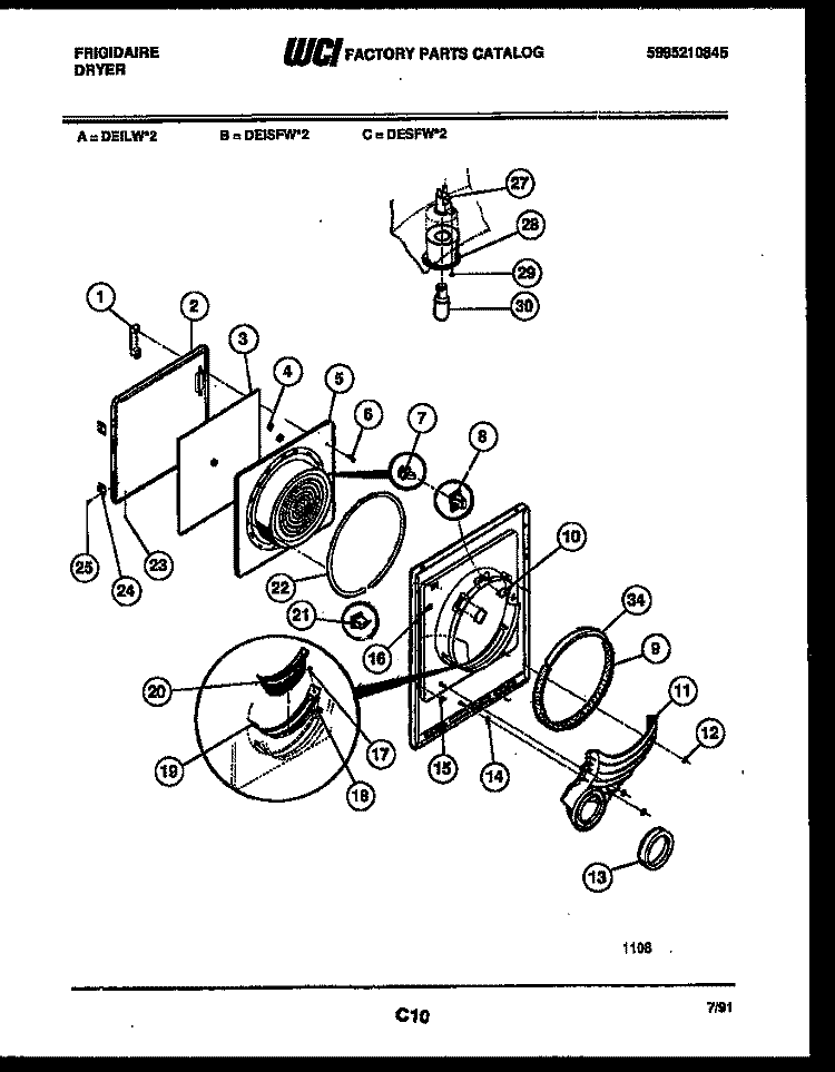 DOOR PARTS Diagram and Parts List for DEISFW2  Frigidaire Dryer