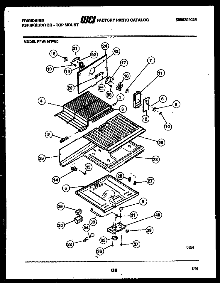 SHELVES AND SUPPORTS Diagram and Parts List for FPW18TPL0  Frigidaire Refrigerator