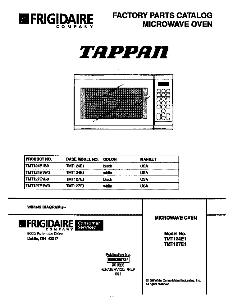 COVER Diagram and Parts List for TMT127E1B0  Tappan Microwave