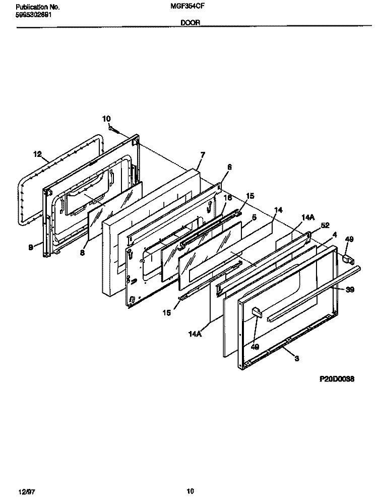 DOOR Diagram and Parts List for MGF354CFSD  Frigidaire Range