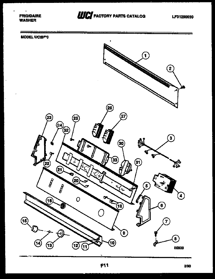CONSOLE AND CONTROL PARTS Diagram and Parts List for WCISFW0  Frigidaire Washer