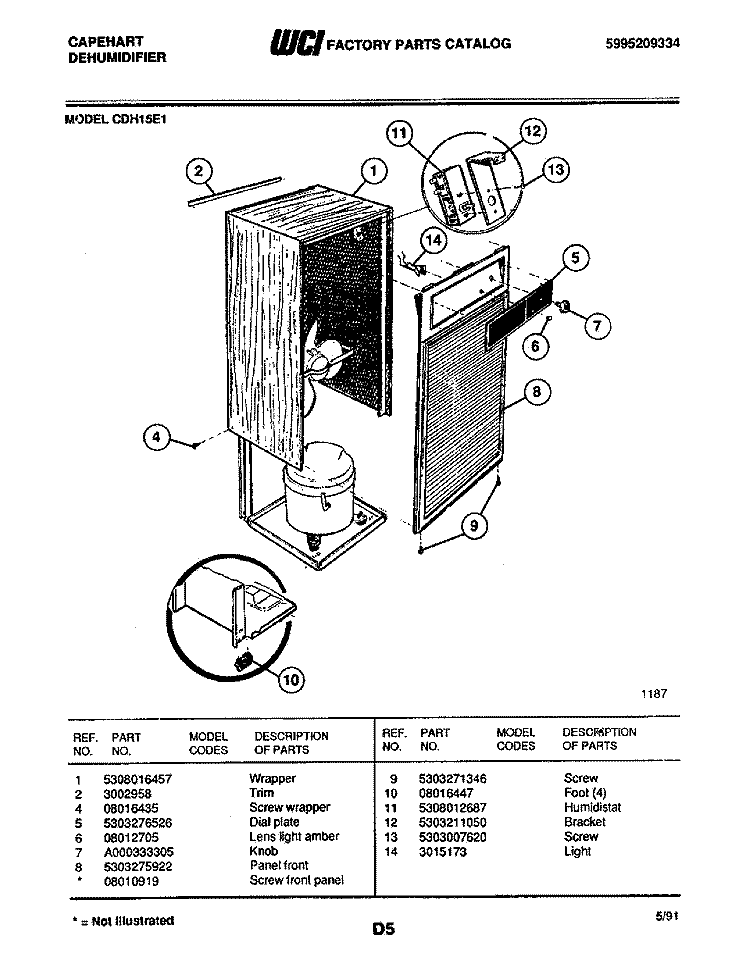 WRAPPER Diagram and Parts List for CDH15E1  Frigidaire Dehumidifier