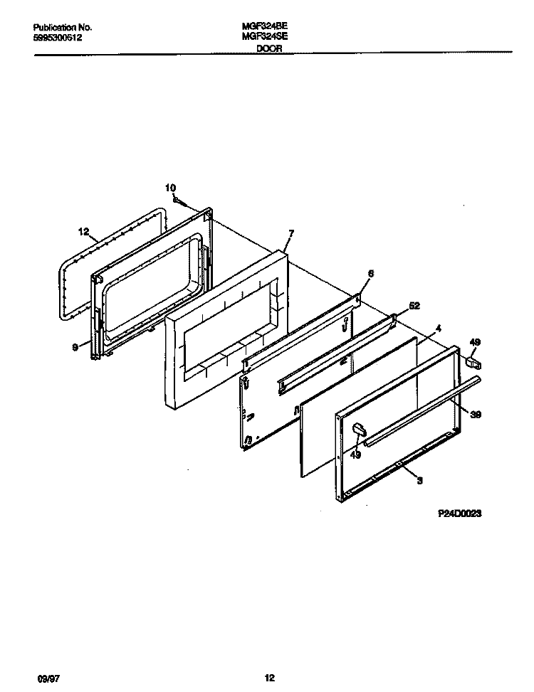 DOOR Diagram and Parts List for MGF324BEWC  Frigidaire Range
