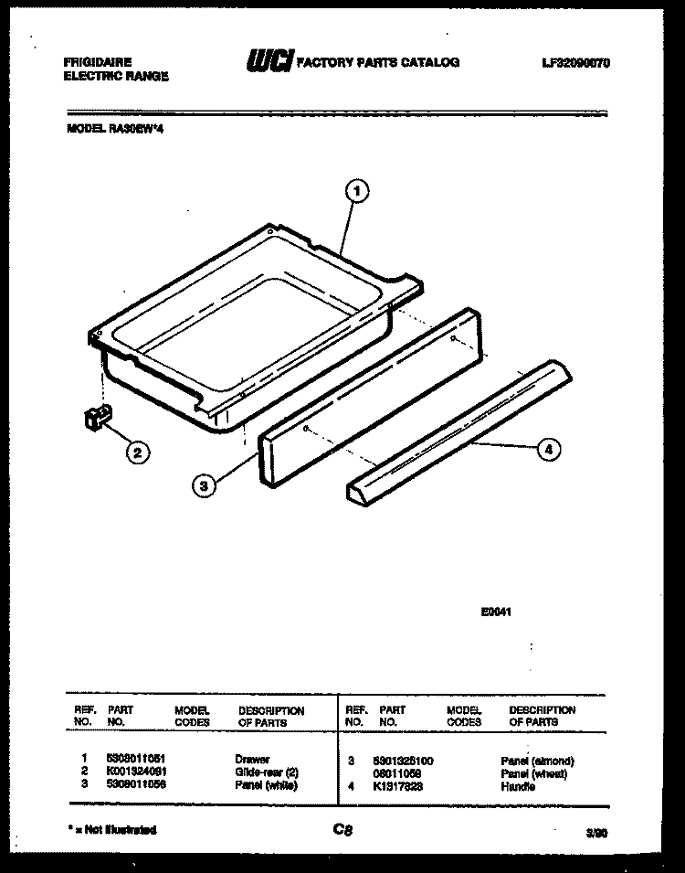 DRAWER PARTS Diagram and Parts List for RA30EH4  Frigidaire Range