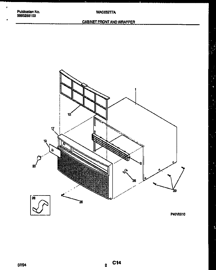 CABINET FRONT AND WRAPPER Diagram and Parts List for WAC052T7A3  Frigidaire Air Conditioner