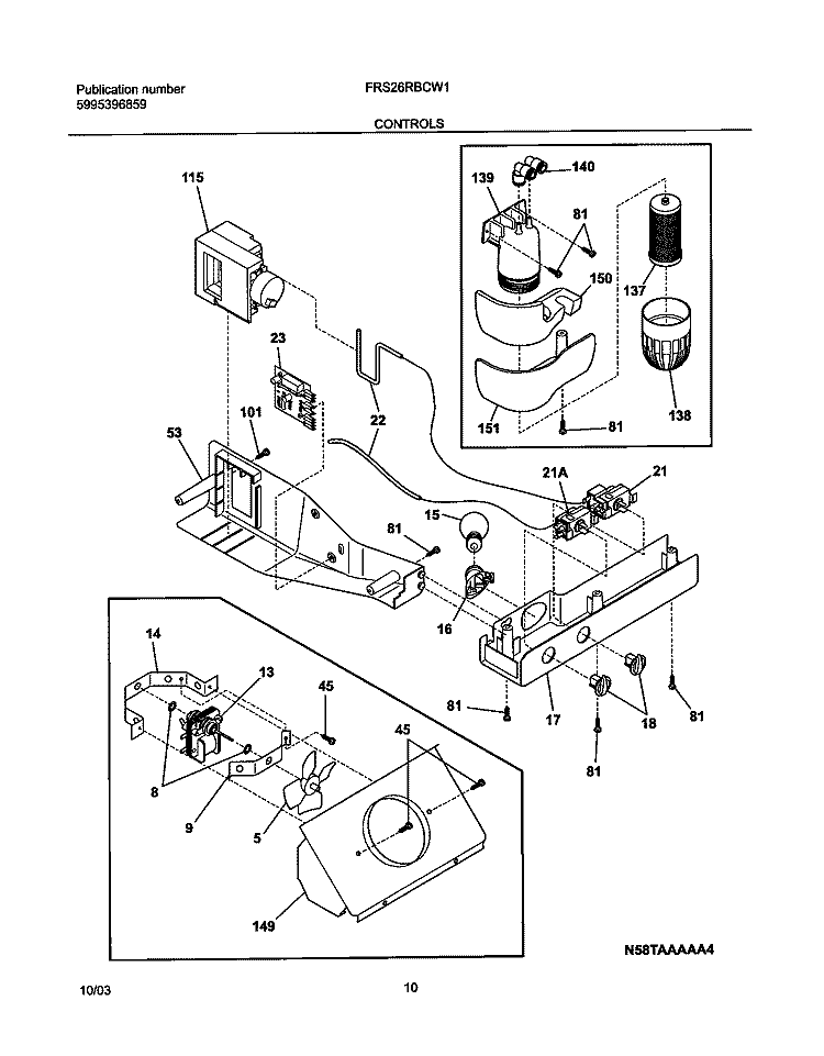 CONTROLS Diagram and Parts List for FRS26RBCW1  Frigidaire Refrigerator