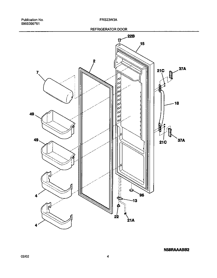 REFRIGERATOR DOOR Diagram and Parts List for FRS23W3AW3  Frigidaire Refrigerator