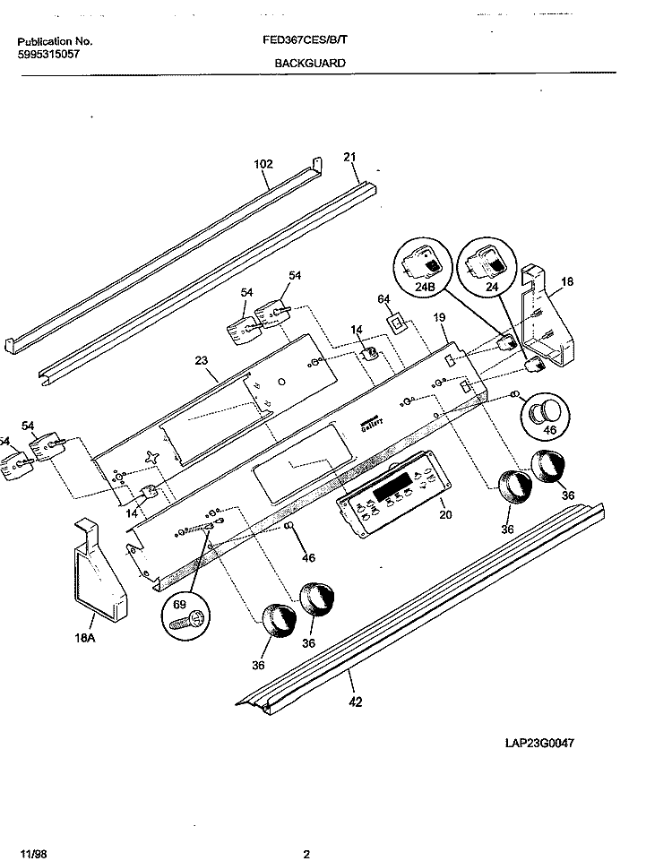 BACKGUARD Diagram and Parts List for FED367CESC  Frigidaire Range