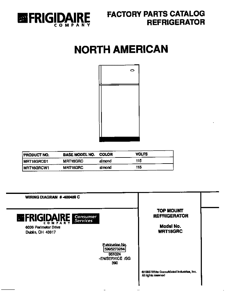 COVER Diagram and Parts List for MRT18GRCD1  Frigidaire Refrigerator