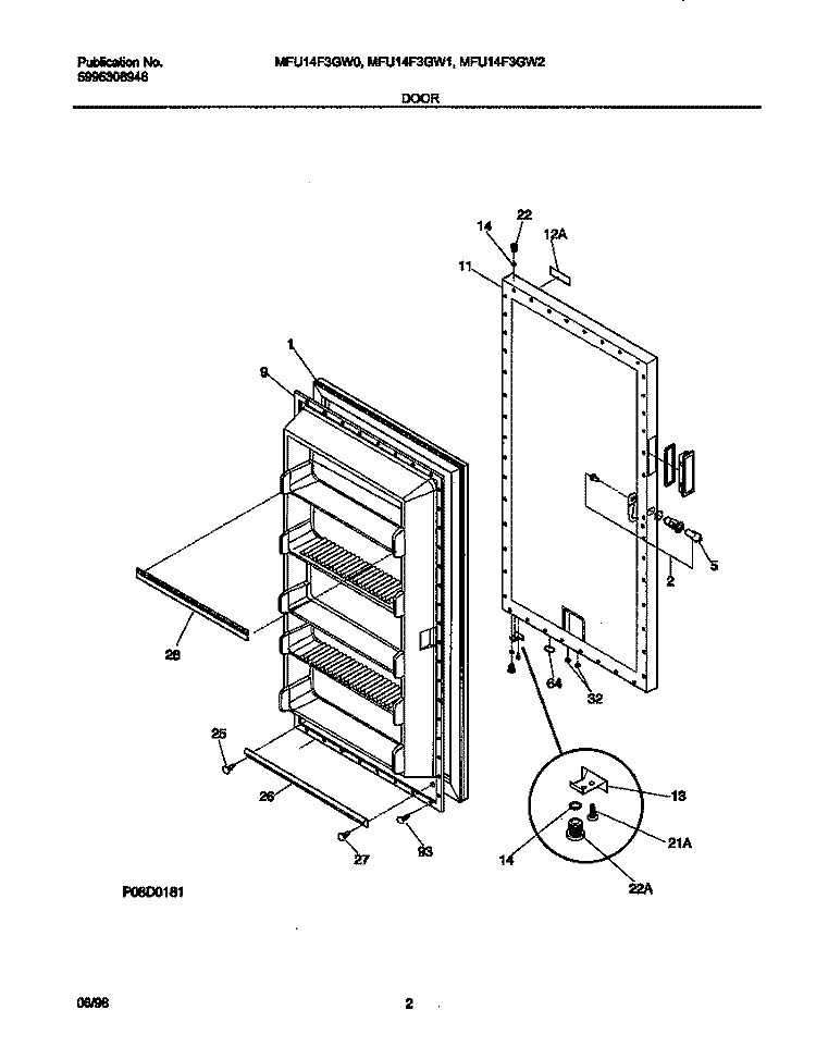 DOOR Diagram and Parts List for MFU14F3GW1  Uni Freezer