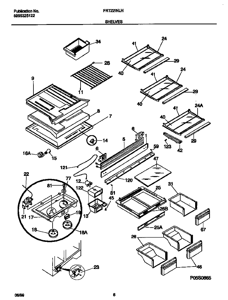 SHELVES Diagram and Parts List for FRT22INLHB0  Frigidaire Refrigerator