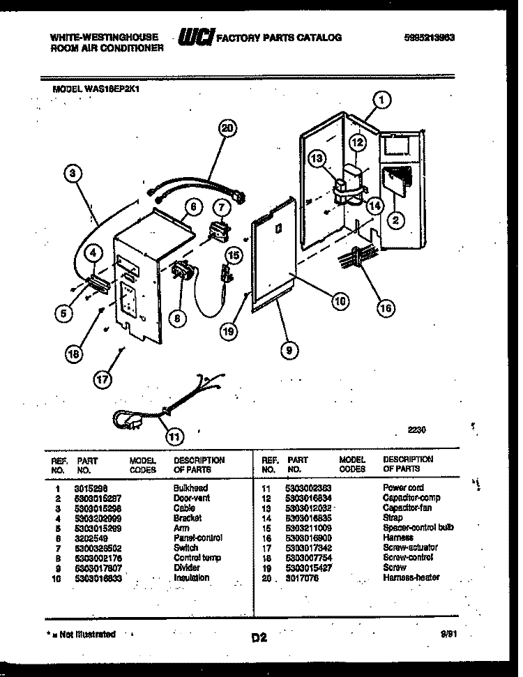 ELECTRICAL PARTS Diagram and Parts List for WAS18EP2K1  Frigidaire Air Conditioner