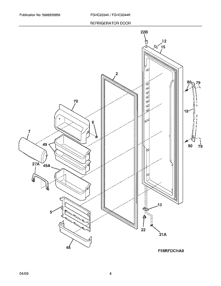 REFRIGERATOR DOOR Diagram and Parts List for FGHC2344KF0  Frigidaire Refrigerator