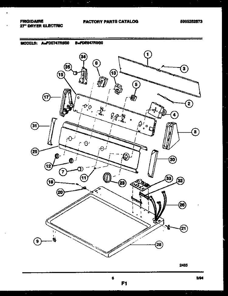 CONSOLE AND CONTROL PARTS Diagram and Parts List for FDE847RBS0  Frigidaire Dryer