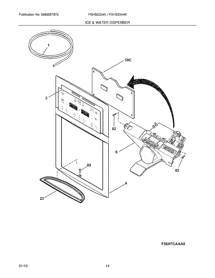 ICE & WATER DISPENSER Diagram and Parts List for FGHS2334KQ2  Frigidaire Refrigerator