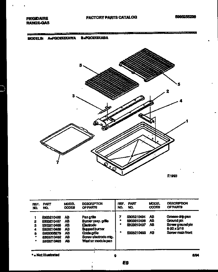 BROILER DRAWER PARTS Diagram and Parts List for FGC9X8XABA  Frigidaire Cooktop