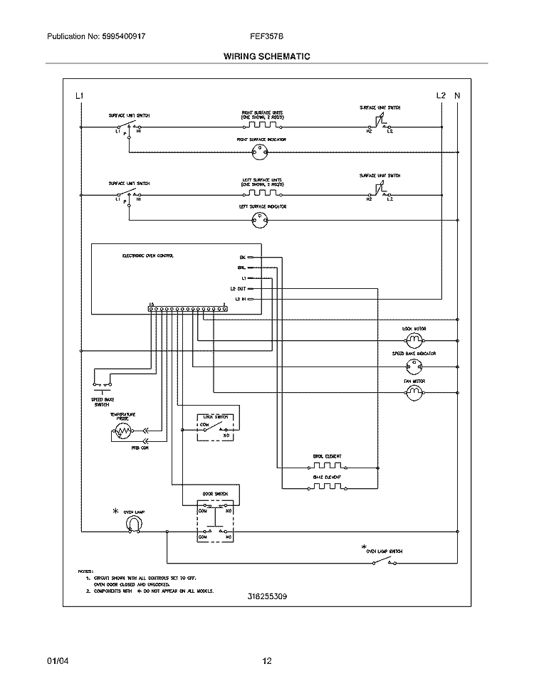 WIRING SCHEMATIC Diagram and Parts List for FEF357BSE  Frigidaire Range