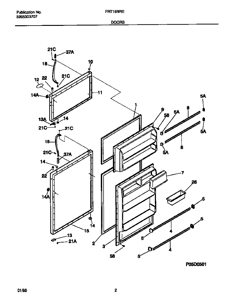 DOORS Diagram and Parts List for FRT16NRED6  Frigidaire Refrigerator