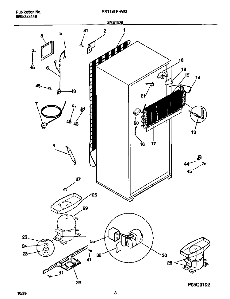 SYSTEM Diagram and Parts List for FRT18TPHW0  Frigidaire Refrigerator