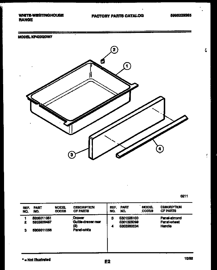 DRAWER PARTS Diagram and Parts List for KF400GDD7  Frigidaire Range
