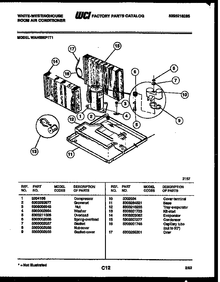 SYSTEM PARTS Diagram and Parts List for WAH086P1T1  Frigidaire Air Conditioner