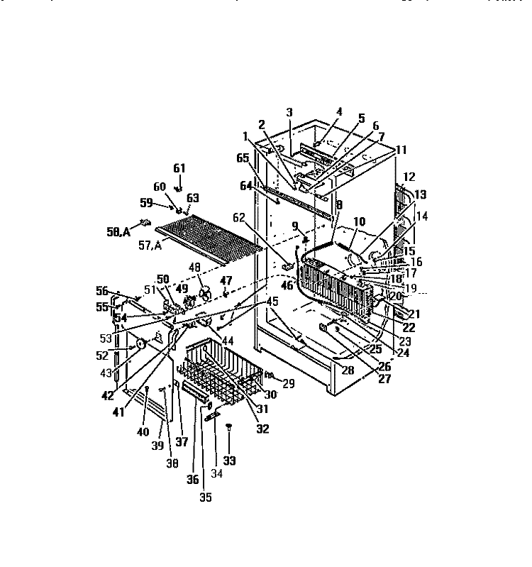 INTERIOR CABINET Diagram and Parts List for UFP19HW5  Frigidaire Freezer