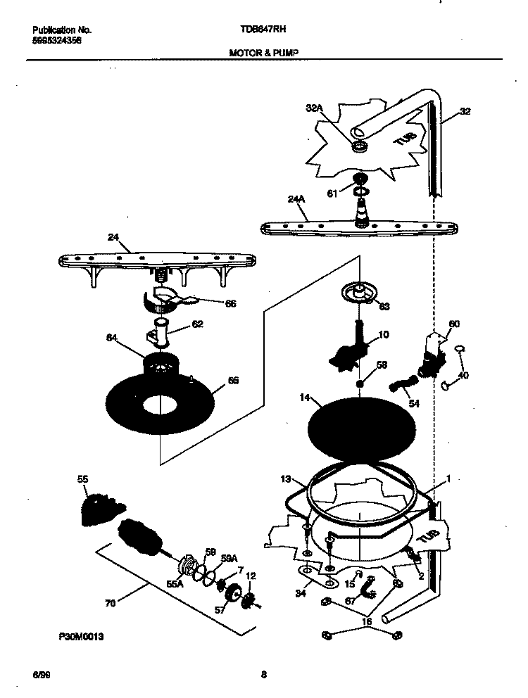 MOTOR Diagram and Parts List for TDB647RHB0  Tappan Dishwasher